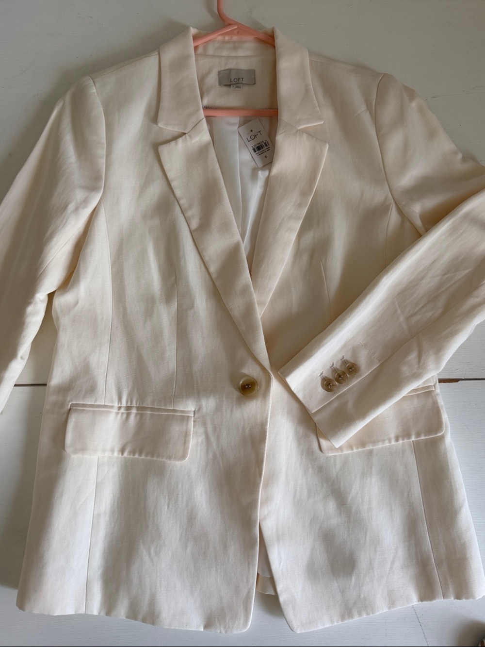 LOFT Cream Women’s Size 6 Single-Button Notch-Lapel Blazer - NWT